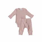 Pink Waffle Set | Milk & Baby | Comfy, cozy, and cute — our Pink Waffle Set is an everyday essential. Made from soft waffle-knit fabric, this matching set includes a long sleeve bodysuit and relaxed-fit pants for a cozy, all-day feel. Snaps at the bottom