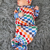 Bold Checks Gown & Hat