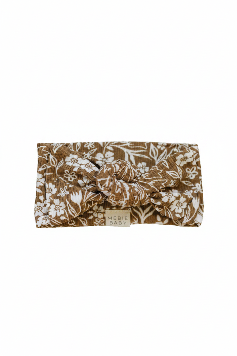 Brown Floral Ribbed Bamboo Head Wrap - Portrait