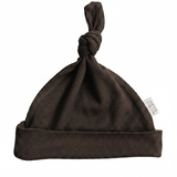 Brown Ribbed Bamboo Newborn Knot Hat - Portrait