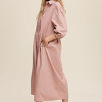 Button Front Puff Sleeve Babydoll Maxi Dress - Nursing Friendly - Milk & Baby 