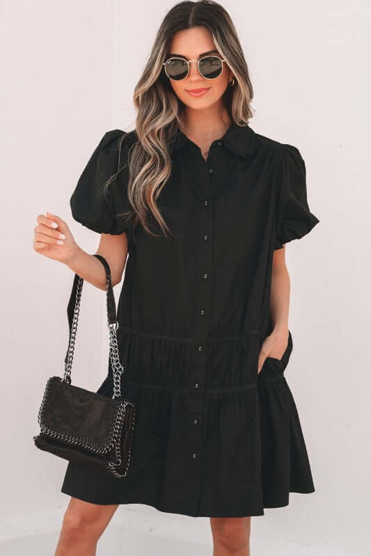 Cassidy Button Down Puff Sleeve Dress | Milk & Baby