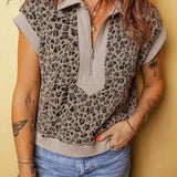 Leopard Zip-Up Cap Sleeve Top | Milk & Baby