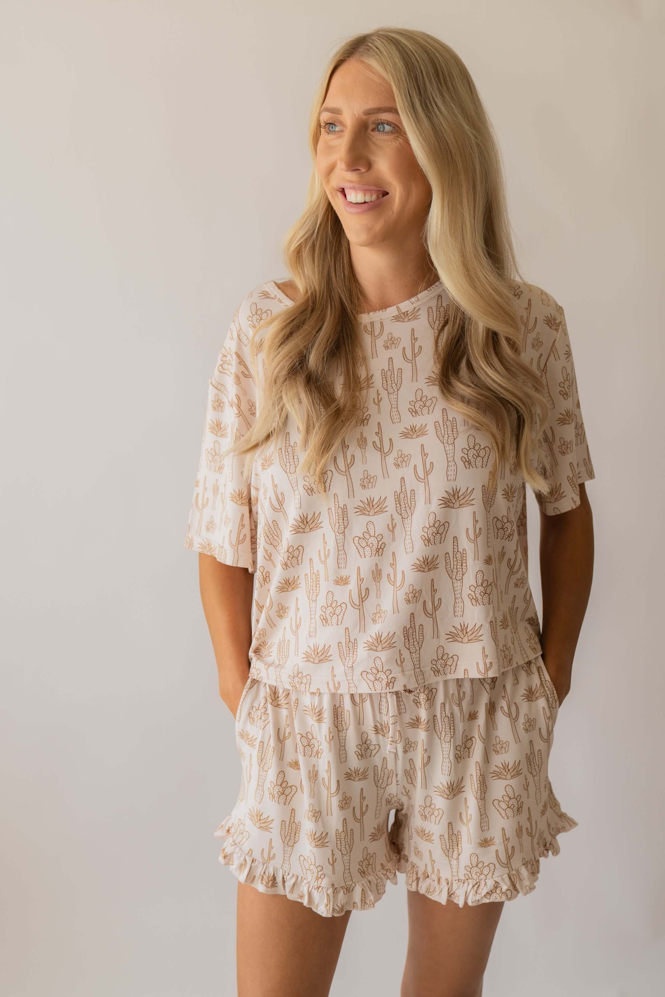 Cream Cactus 2 | Adult Women's Bamboo Short Set | Milk & Baby