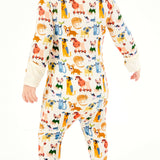 Soft & Stretchy Zipper Footie - Cats + Dogs | Milk & Baby