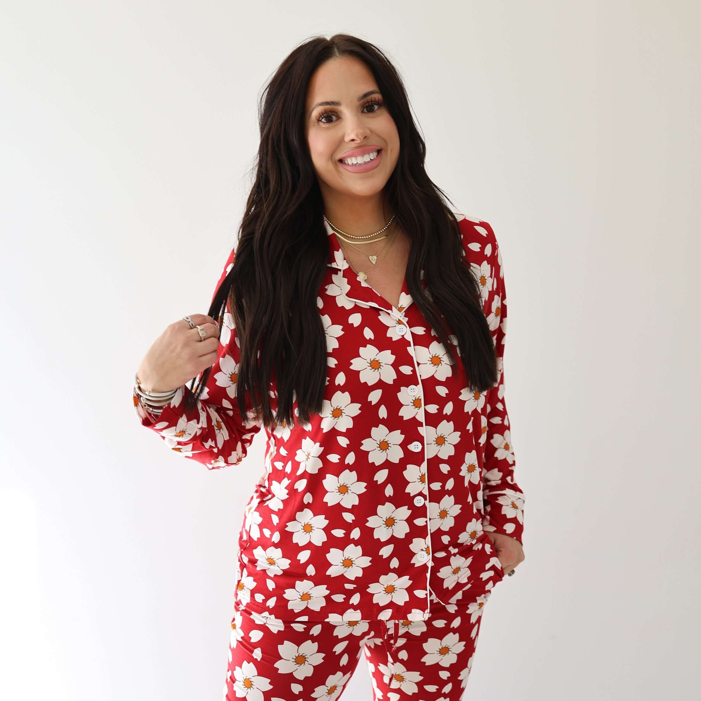 Cherry Blossoms | Women's Bamboo Button Up Lounge Set | Milk & Baby