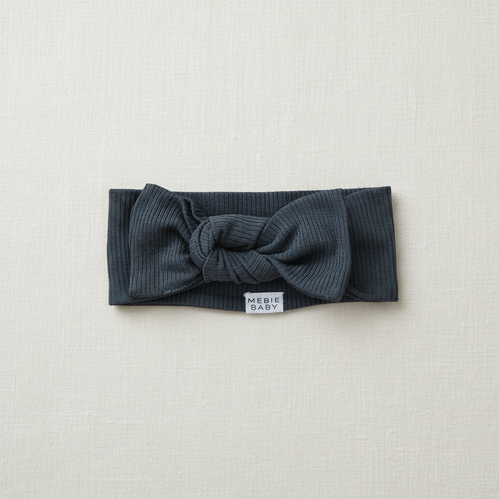 Charcoal Organic Cotton Ribbed Head Wrap - Minimal Flat Lay