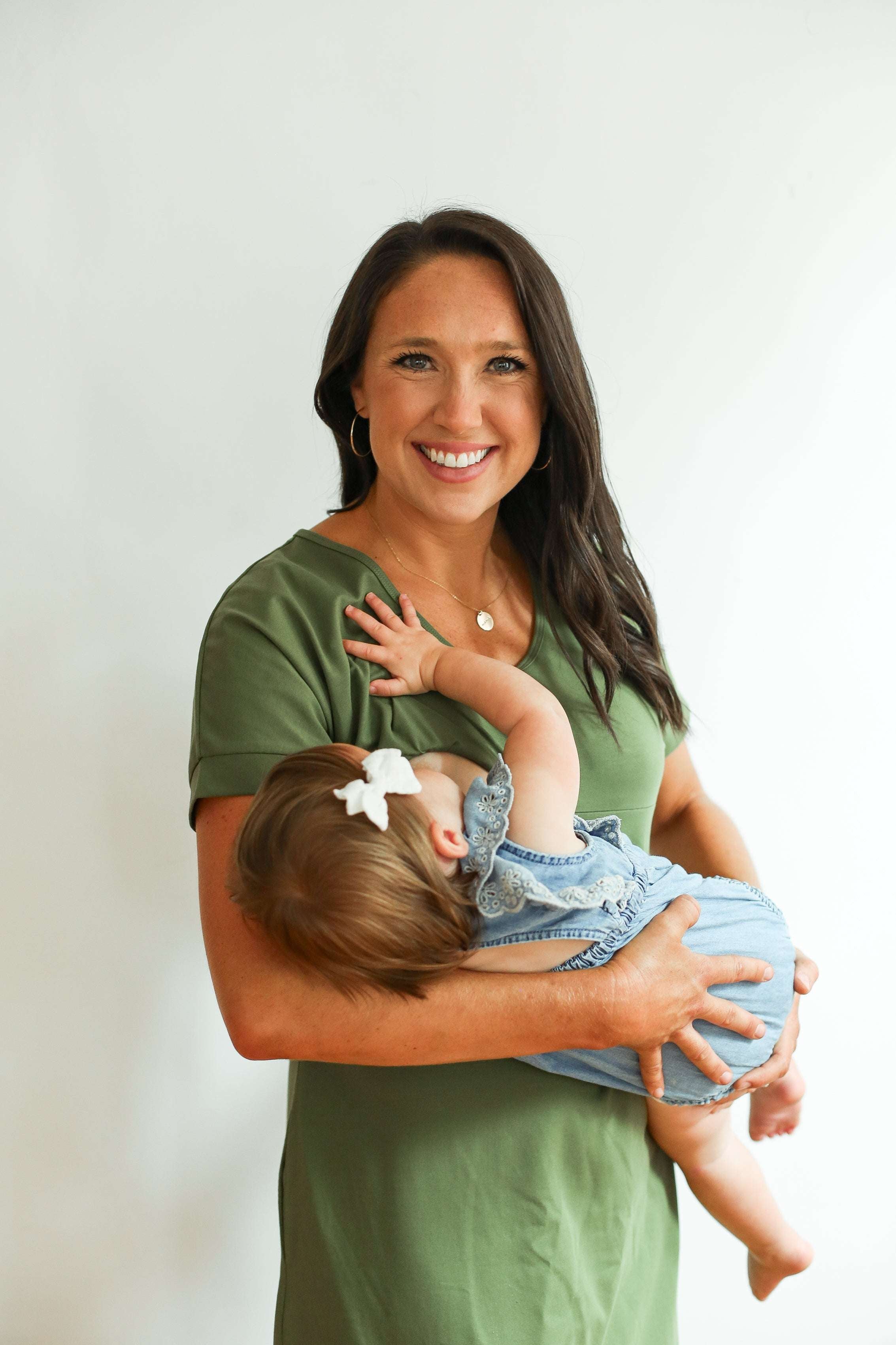 Invisible Zipper Midi Breastfeeding T-Shirt Dress Milk & Baby