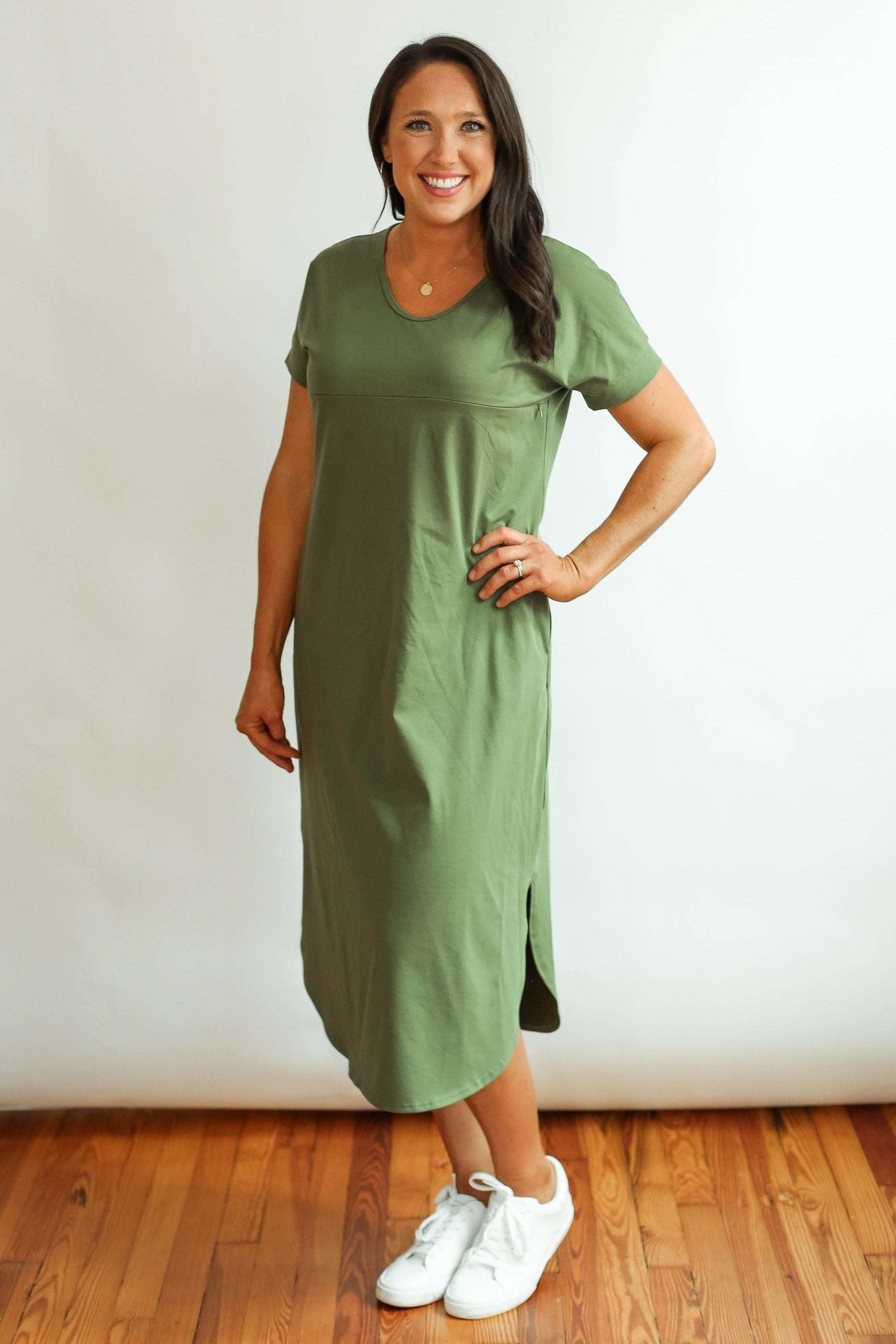 Invisible Zipper Midi Breastfeeding T-Shirt Dress | Milk & Baby