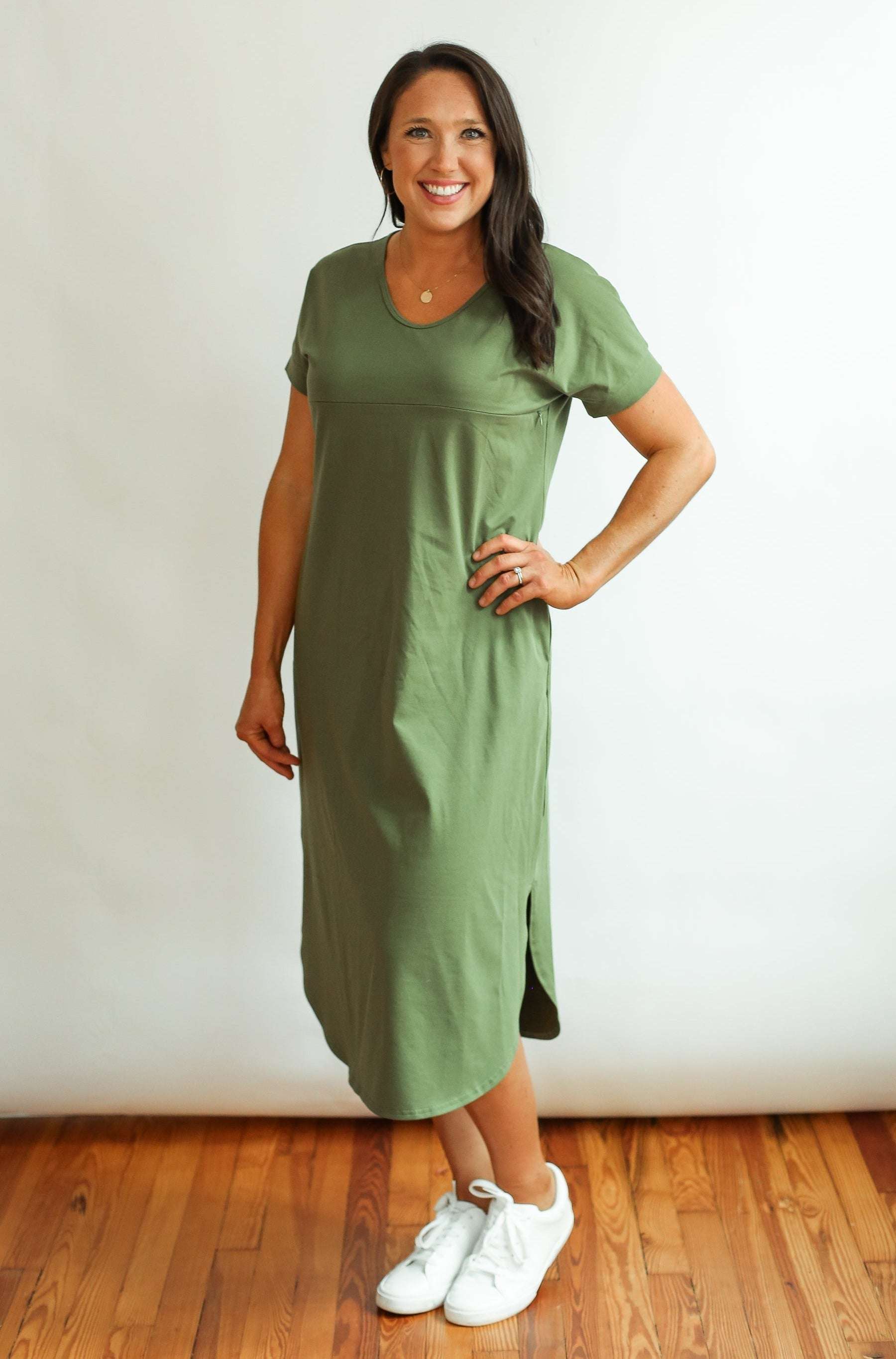 Invisible Zipper Midi Breastfeeding T-Shirt Dress | Milk & Baby