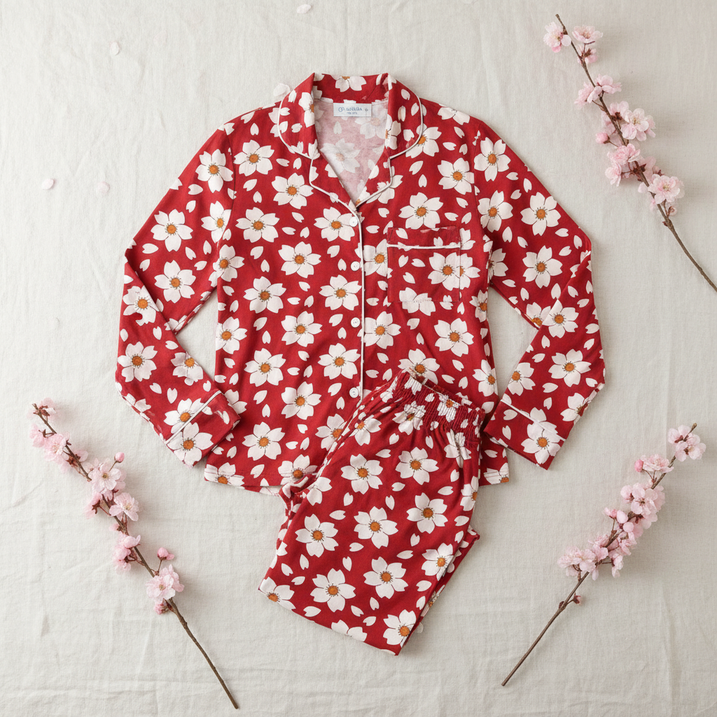 Cherry Blossoms Lounge Set - Flat Lay