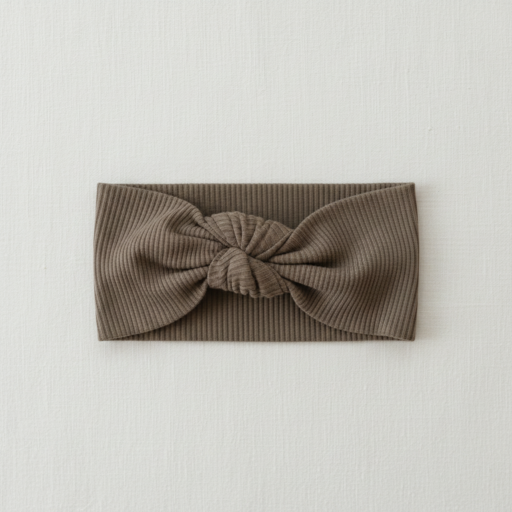 Cocoa Organic Cotton Ribbed Head Wrap - Minimal Flat Lay