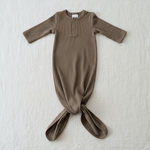 Cocoa Organic Cotton Ribbed Knot Gown - Minimal Flat Lay