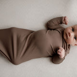 Cocoa Ribbed Knotted Newborn Baby Gown