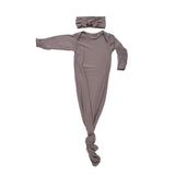 Cocoa Ribbed Knotted Newborn Baby Gown