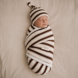 Organic Swaddle Blanket & Hat Set | Cocoa Stripe