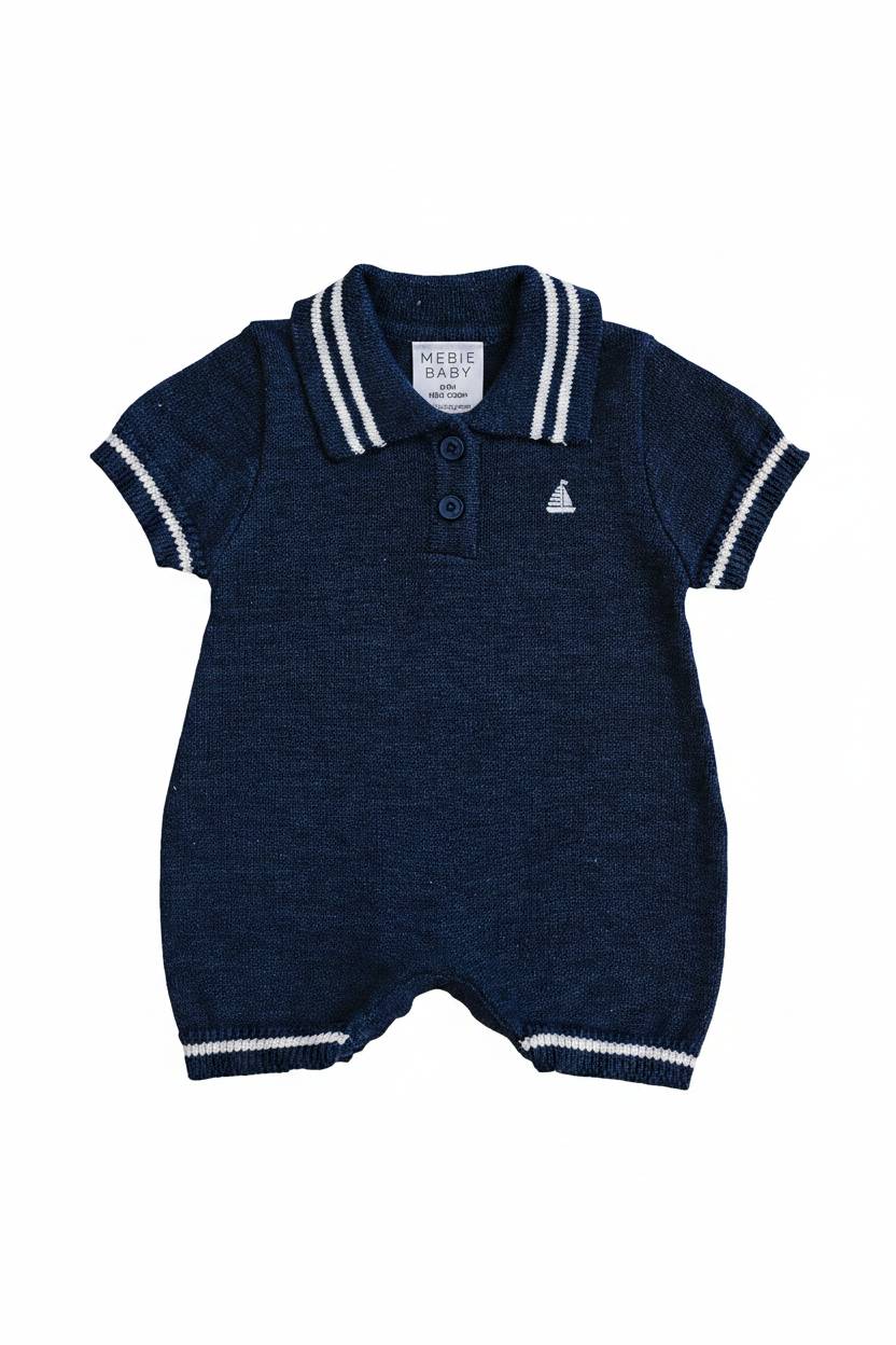 Collared Sailboat Knit Short Romper - Portrait