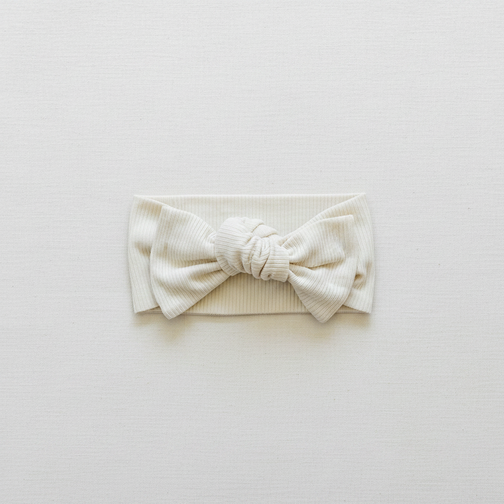 Cream Ribbed Bamboo Head Wrap - Minimal Flat Lay