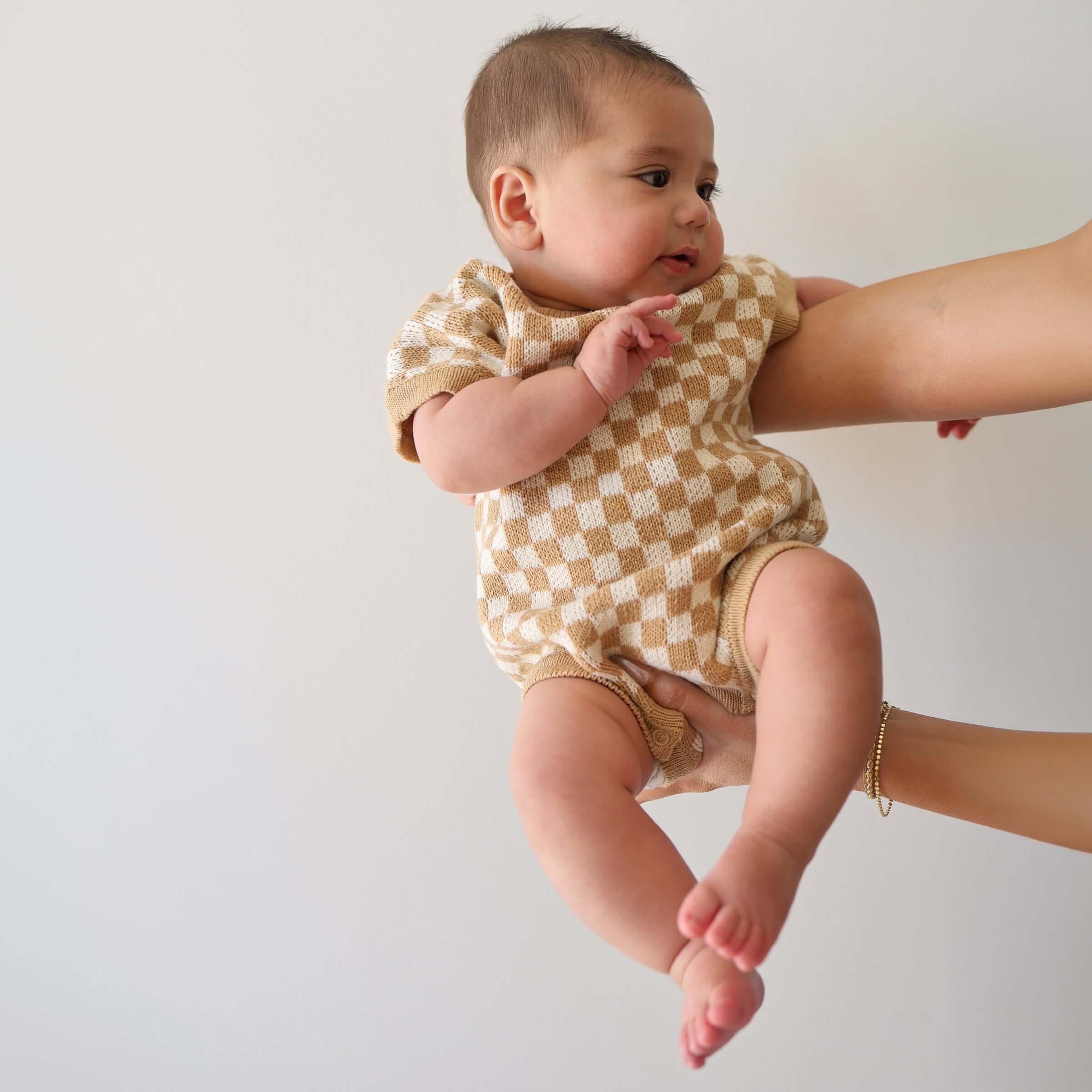 Latte Check | Knit Romper | Milk & Baby