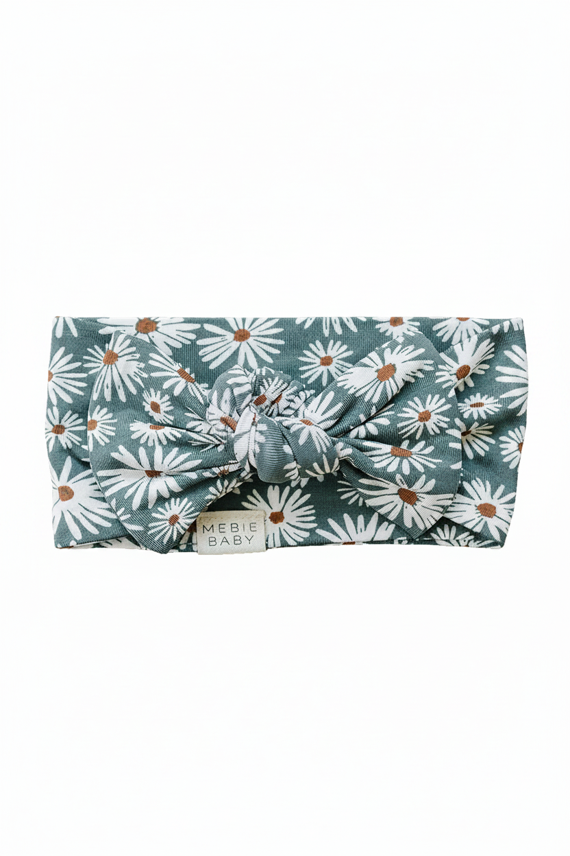 Dark Green Daisy Bamboo Head Wrap - Portrait