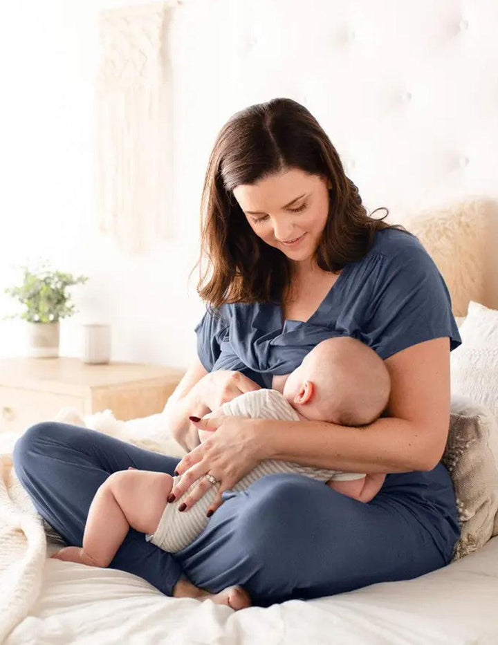 Davy Ultra Soft Maternity & Nursing Pajamas in Slate Blue - Milk & Baby 