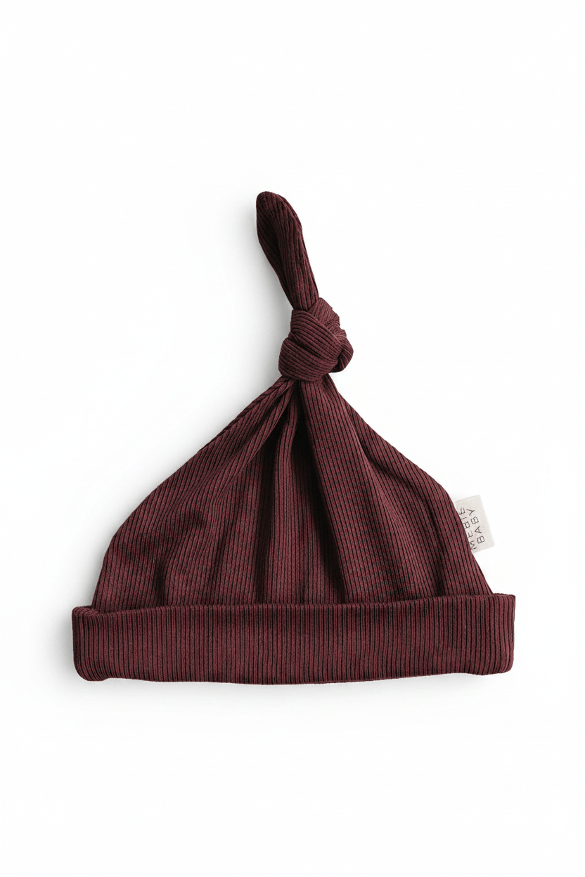 Deep Violet Ribbed Bamboo Newborn Knot Hat - Portrait
