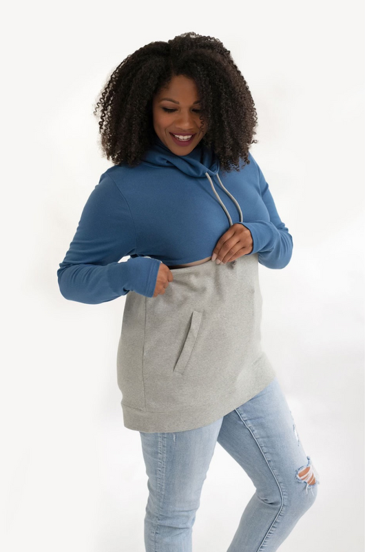 Nursing Sweatshirt Pullover | Blue & Grey Milk & Baby