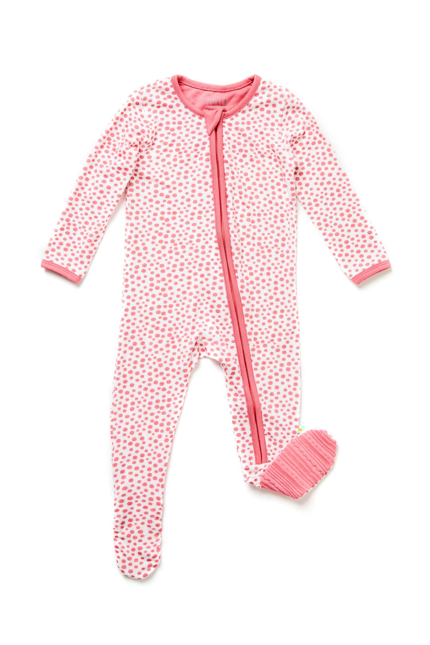 Coral Dots | Soft & Stretchy Zipper Footie | Milk & Baby