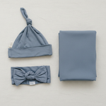 Dusty Blue Bamboo Swaddle Set - Clean Flat Lay