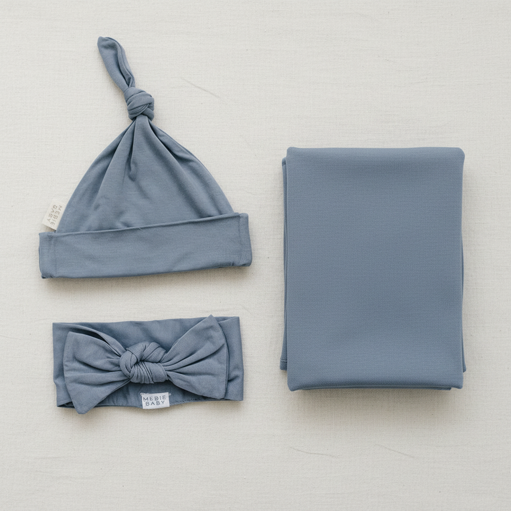 Dusty Blue Bamboo Swaddle Set - Clean Flat Lay