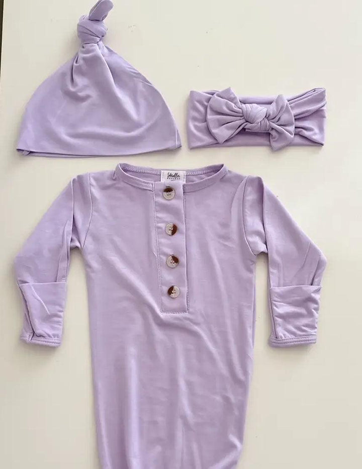 Emerson Newborn Knotted Gown Set -Lavender - Milk & Baby 