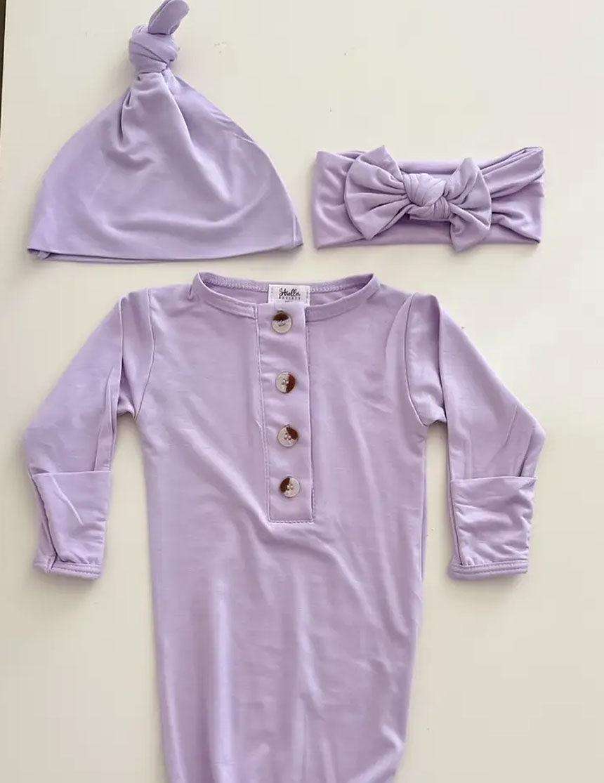 May Newborn Knotted Gown Set | Lavender Milk & Baby