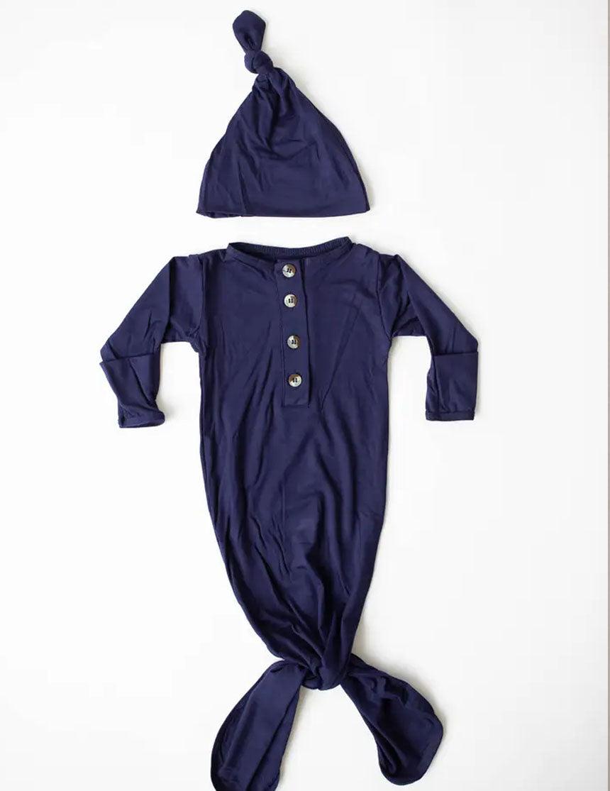 Emerson Newborn Knotted Gown Set - Navy | Milk & Baby