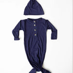 Emerson Newborn Knotted Gown Set - Navy | Milk & Baby