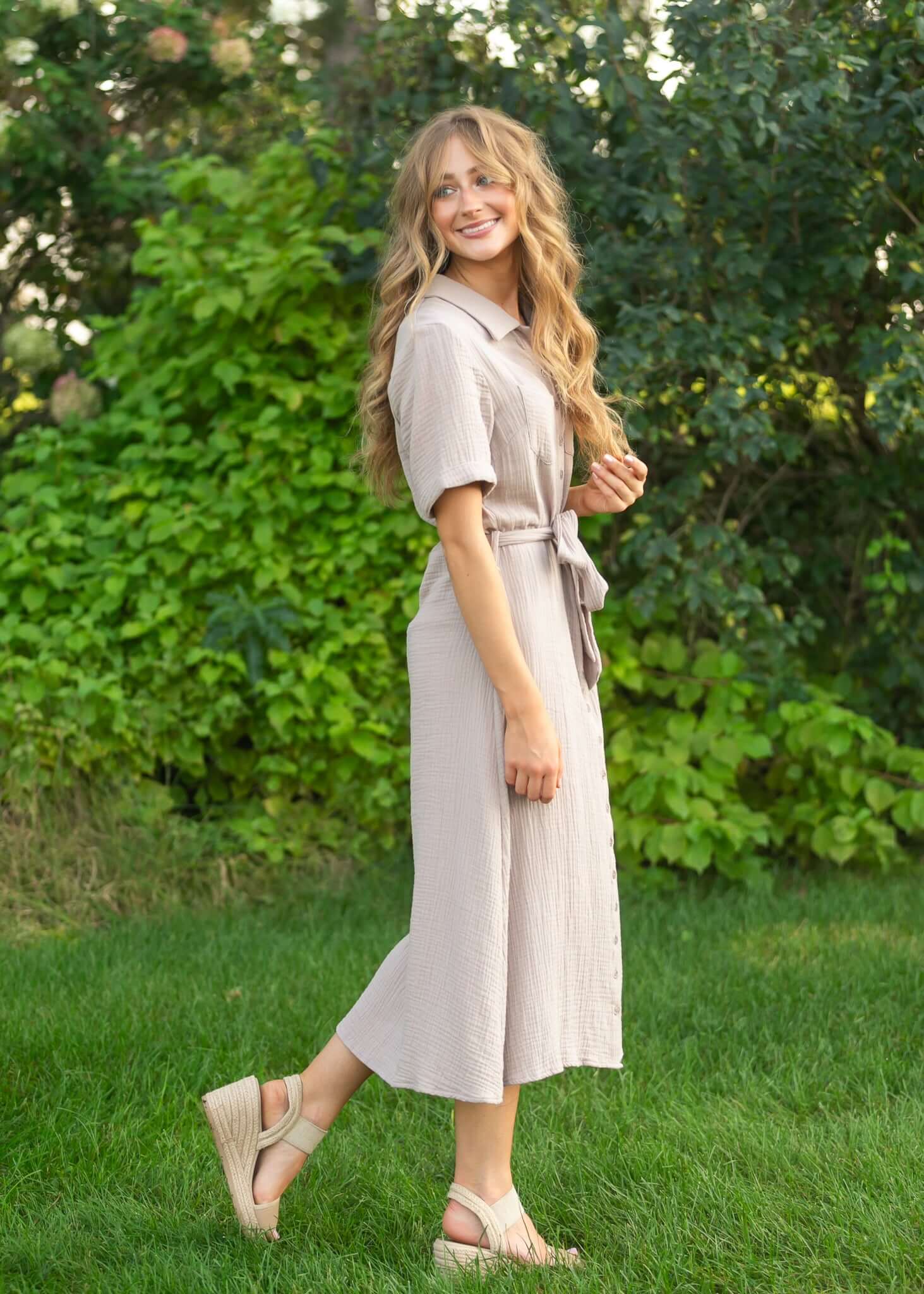 Essential Taupe Short Sleeve Gauze Shirt Dress | Milk & Baby