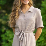 Essential Taupe Short Sleeve Gauze Shirt Dress | Milk & Baby