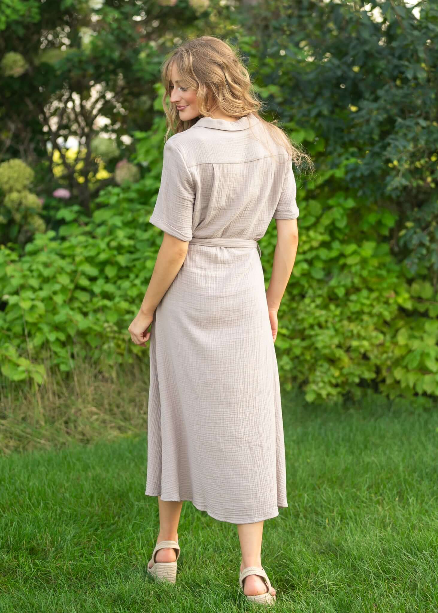 Essential Taupe Short Sleeve Gauze Shirt Dress | Milk & Baby