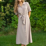 Essential Taupe Short Sleeve Gauze Shirt Dress | Milk & Baby