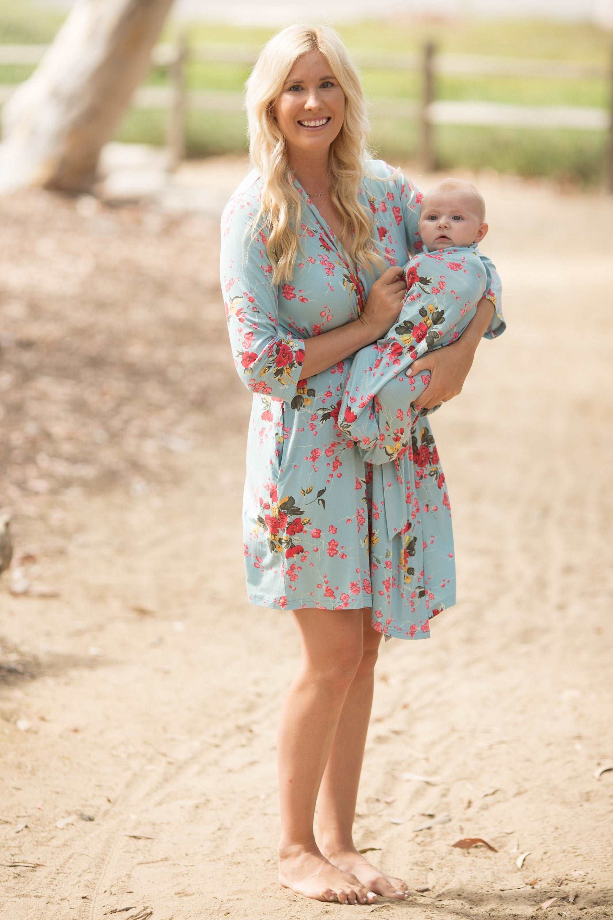 Cherry Blossom Teal Robe | Milk & Baby