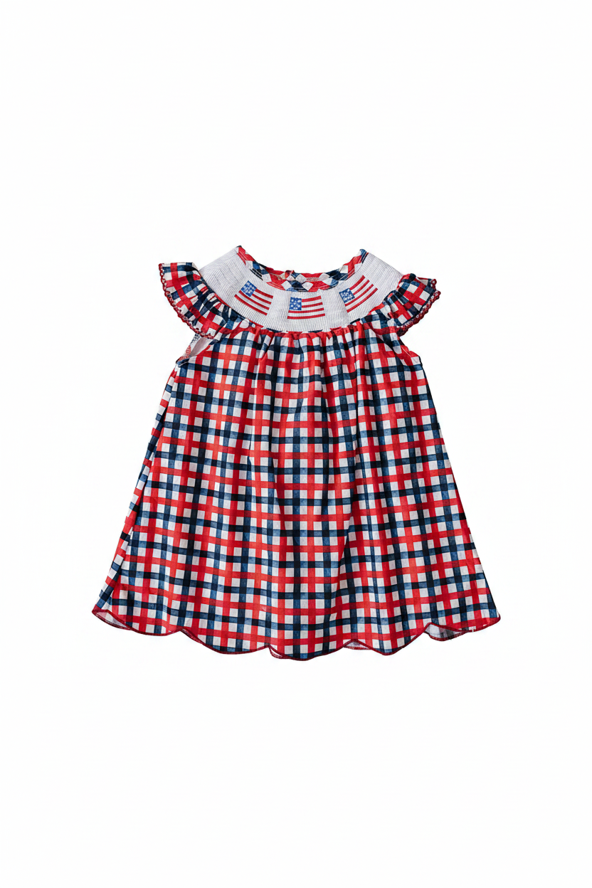 Flag Smocked Plaid Dress | Milk & Baby