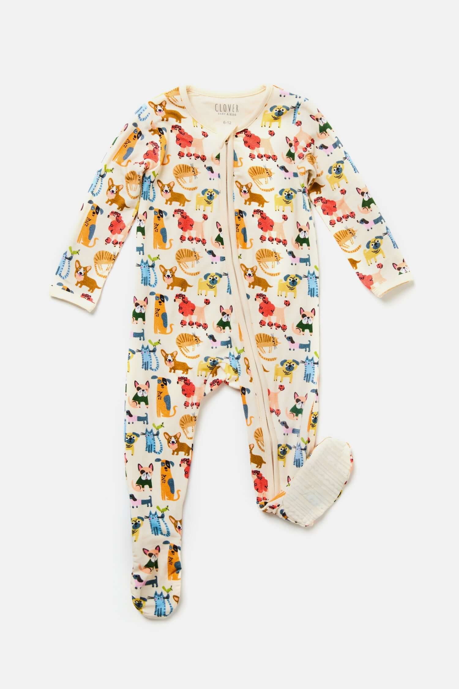 Soft & Stretchy Zipper Footie - Cats + Dogs | Milk & Baby