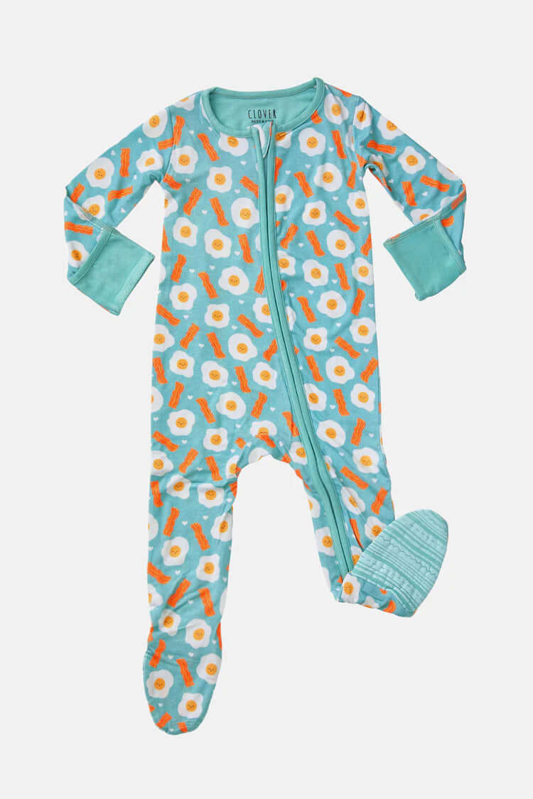 Soft & Stretchy Zipper Footie | Bacon & Eggs Haze | Milk & Baby