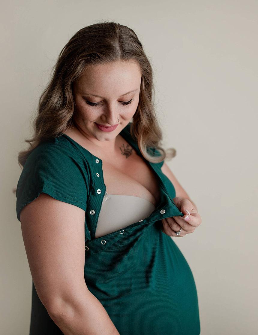 Forest Green Ribbed Labor & Delivery Gown | Milk & Baby