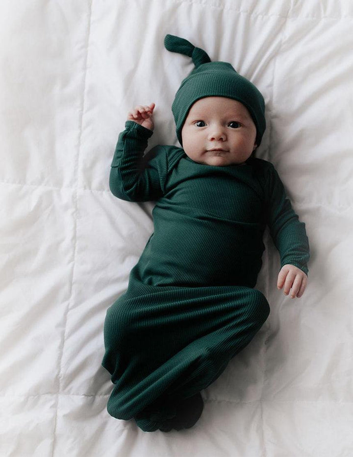 Forest Green Ribbed Knotted Gown Set - Milk & Baby 