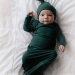 Forest Green Ribbed Knotted Gown Set | Milk & Baby