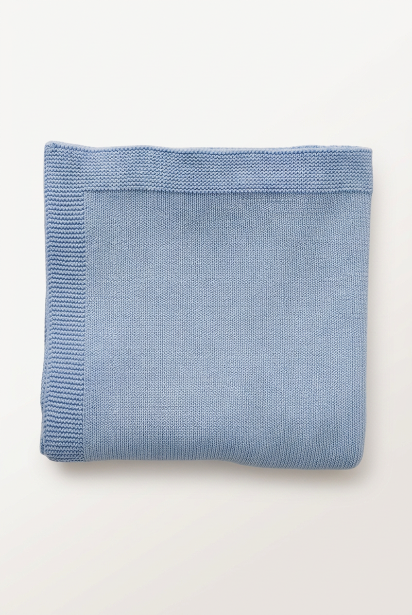 French Blue knit blanket with more space and a subtle background