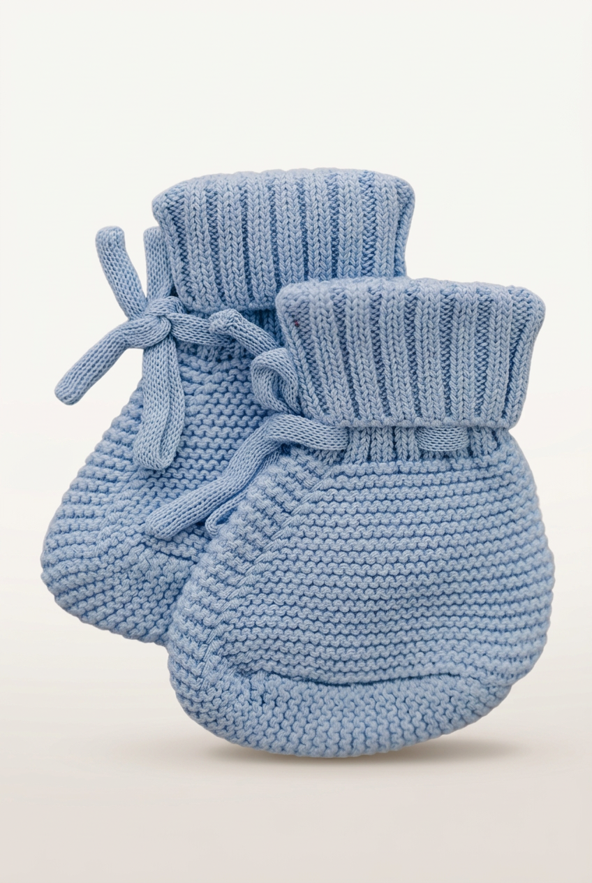 French Blue knit booties with more space and a subtle background