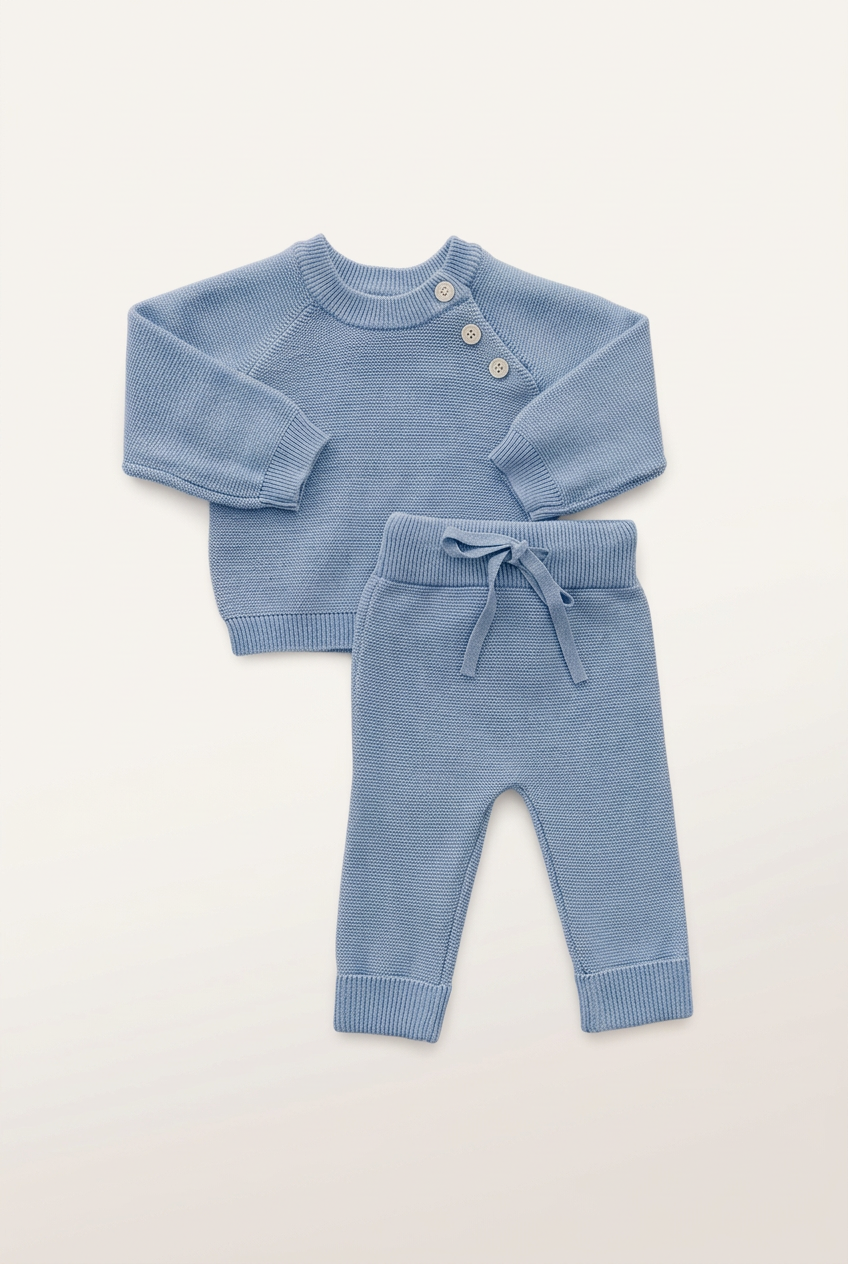 French Blue knit set with more space and a subtle background