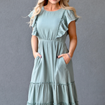 Cotton Gauze Ruffle Midi Dress in Seafoam Green