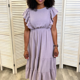 Cotton Gauze Ruffle Midi Dress in Lavender - ruffle detail